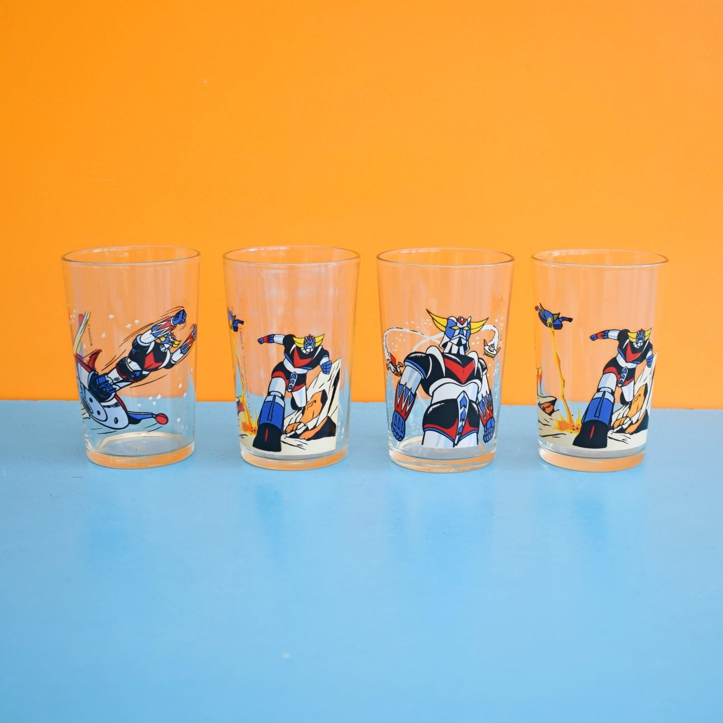 Vintage 1980s Grendizer French Drinking Glasses x4