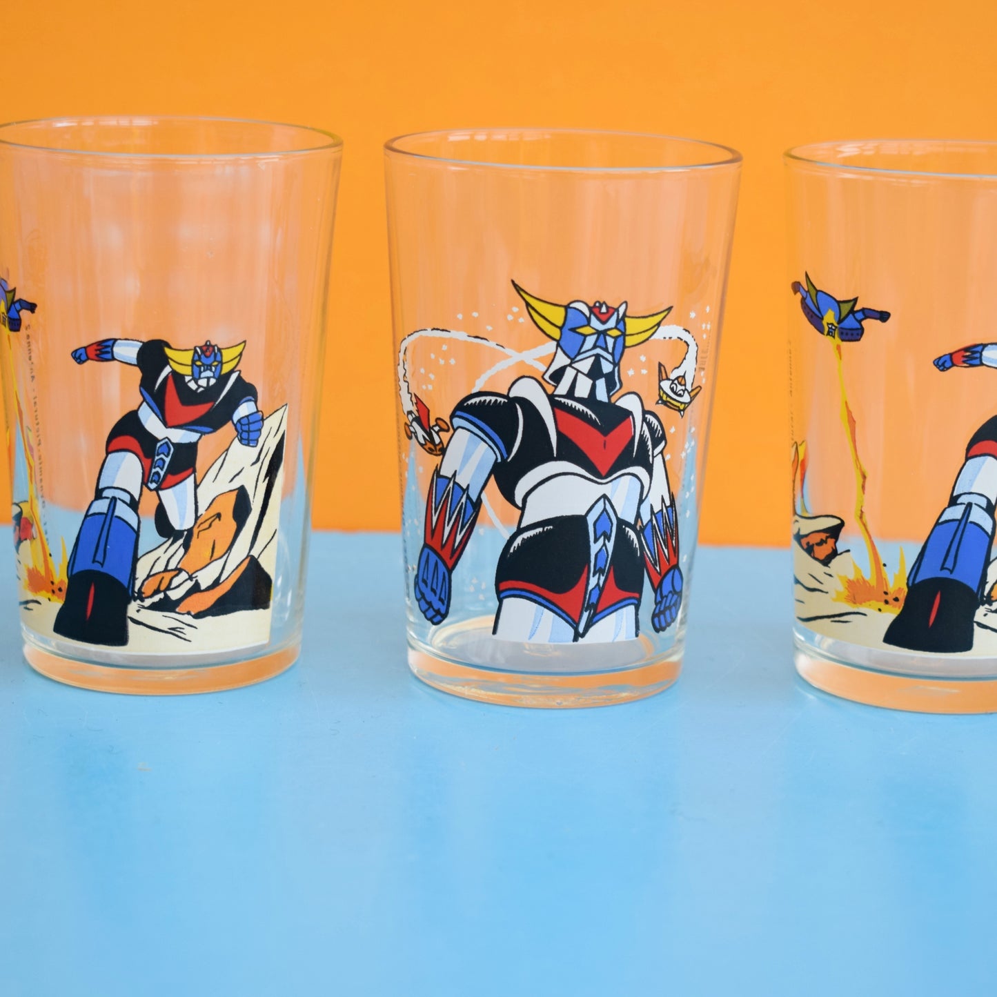 Vintage 1980s Grendizer French Drinking Glasses x4