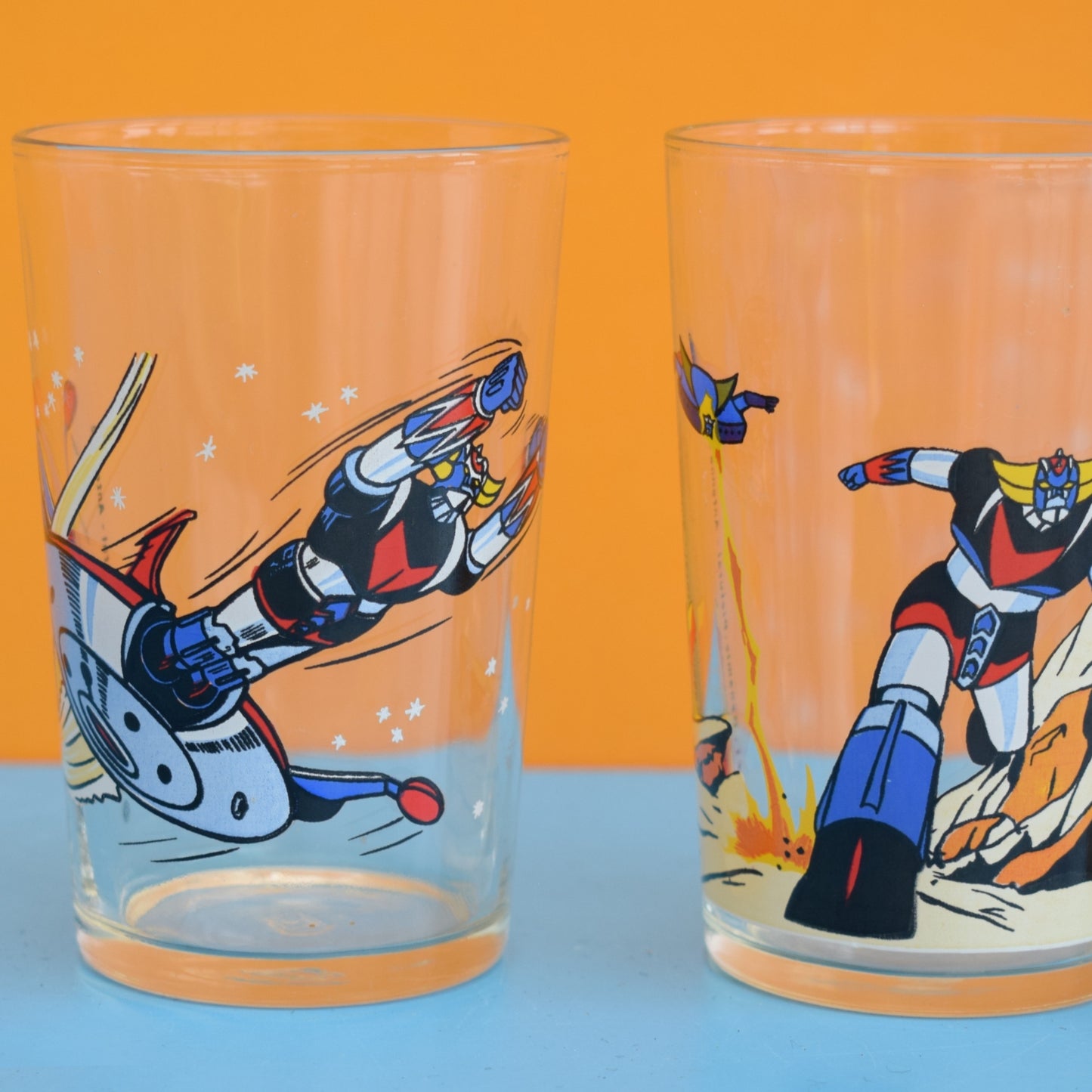 Vintage 1980s Grendizer French Drinking Glasses x4