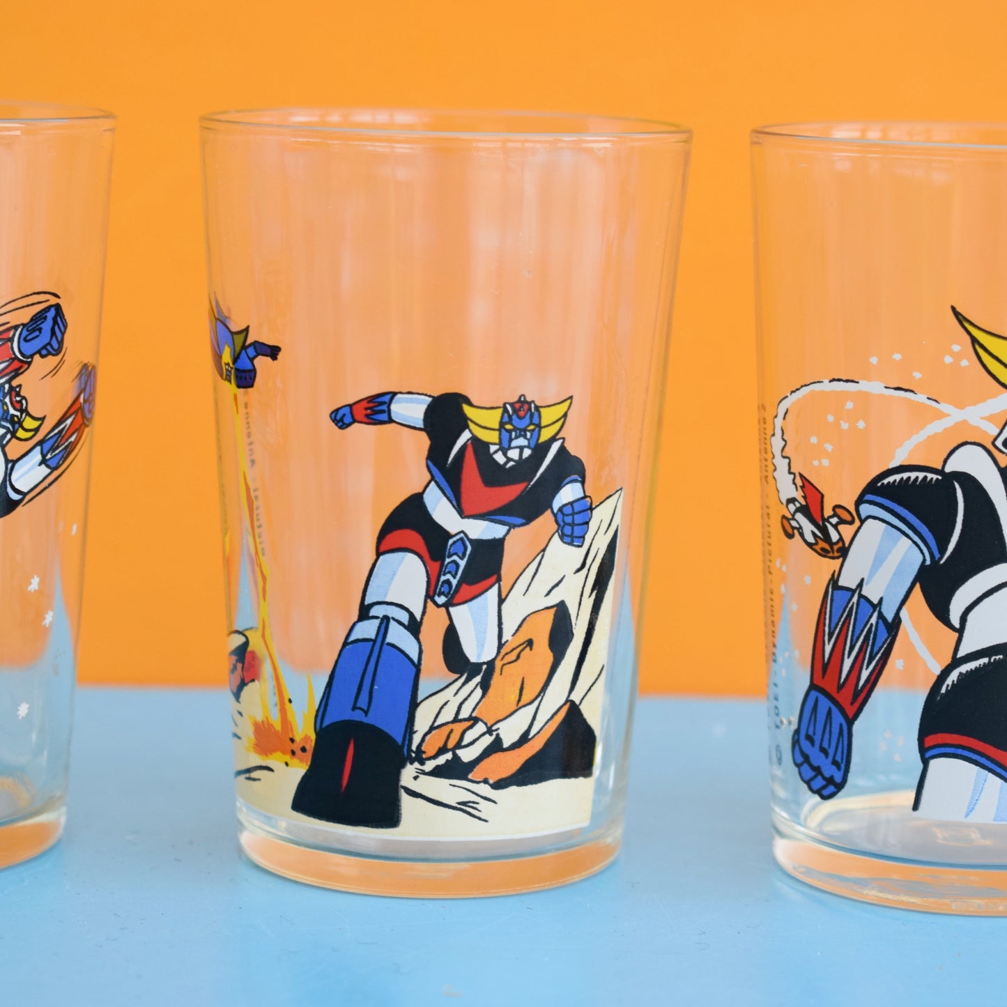 Vintage 1980s Grendizer French Drinking Glasses x4