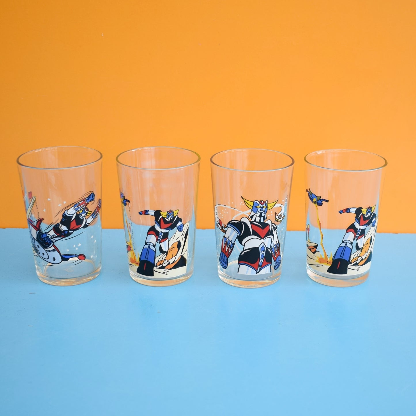 Vintage 1980s Grendizer French Drinking Glasses x4