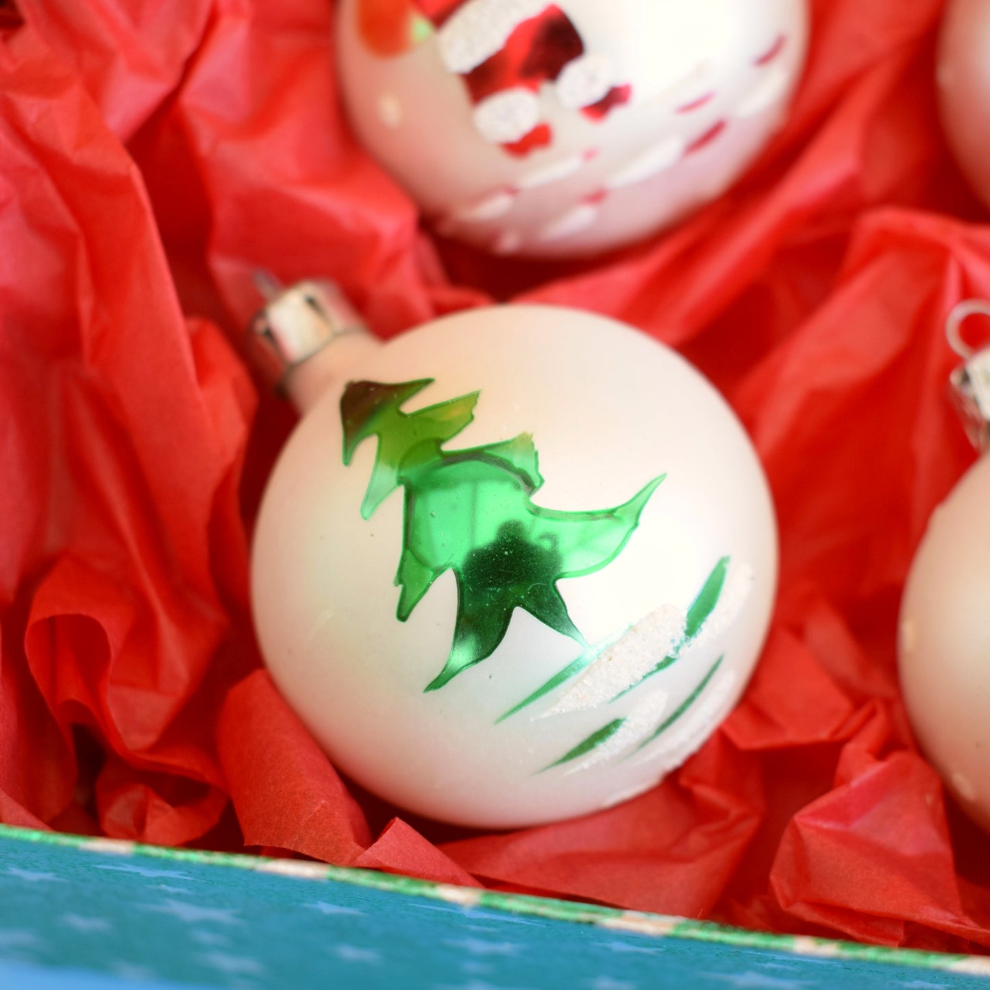 Vintage 1980s Glass Baubles - Santa / Christmas Trees