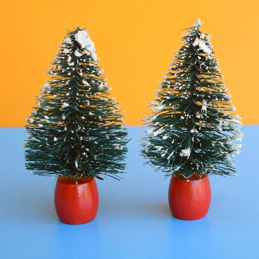 Vintage 1970s Mini Brush Christmas Tree Pair