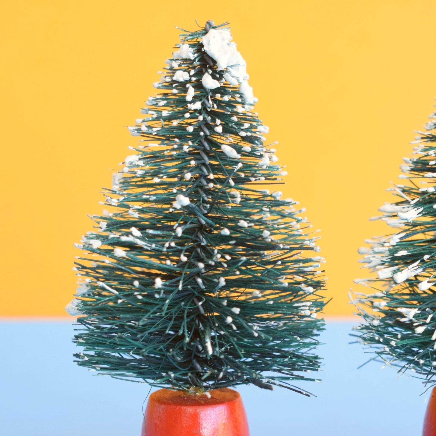 Vintage 1970s Mini Brush Christmas Tree Pair