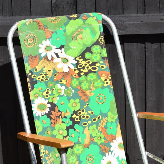 Vintage 1970s Folding Garden Chairs - Flower Power - Green