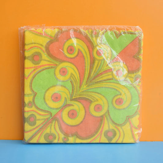 Vintage 1960s Paper Napkins - Gold, Orange, Yellow, Green Swirl Design