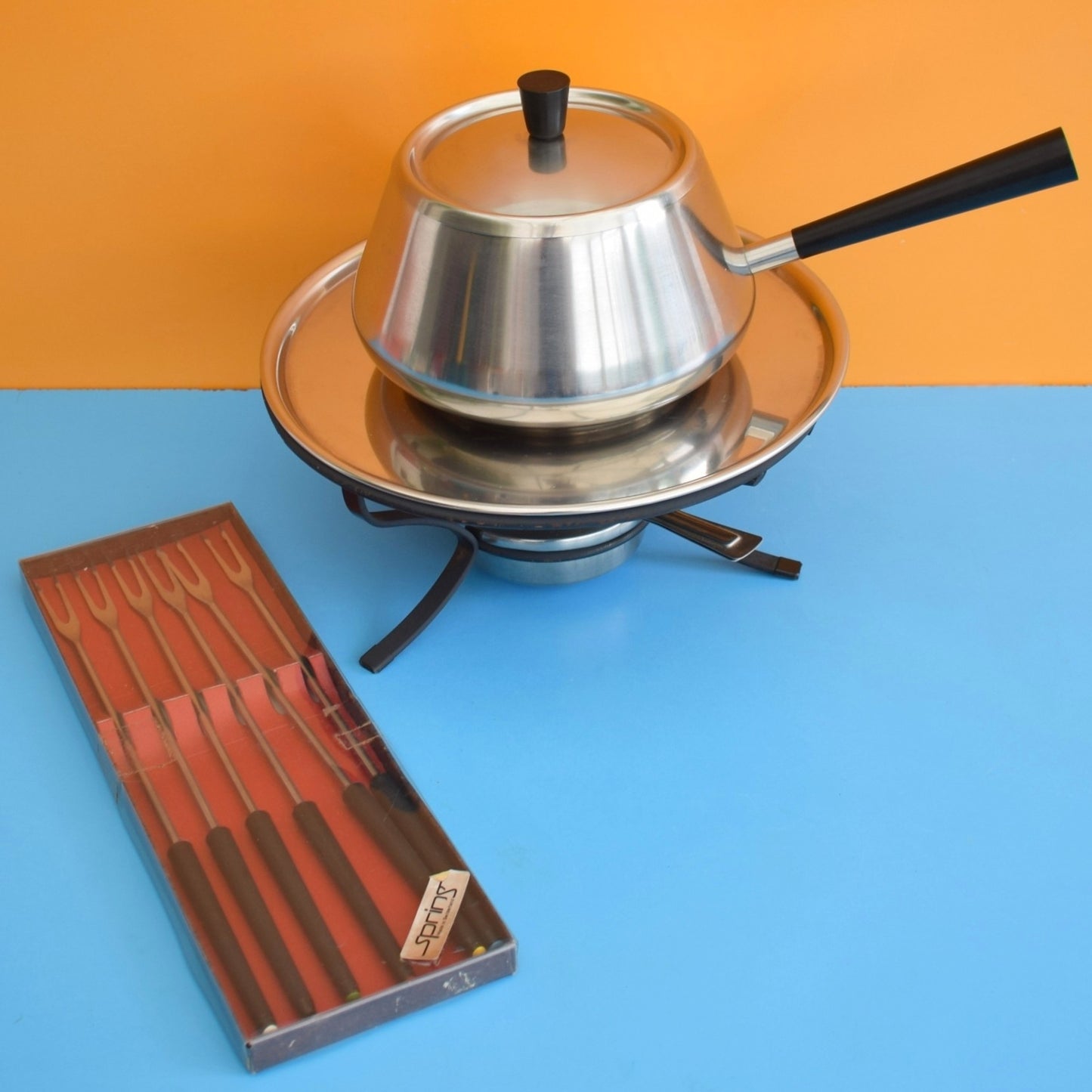 Vintage 1960s Swiss Fondue Set - Stainless Steel