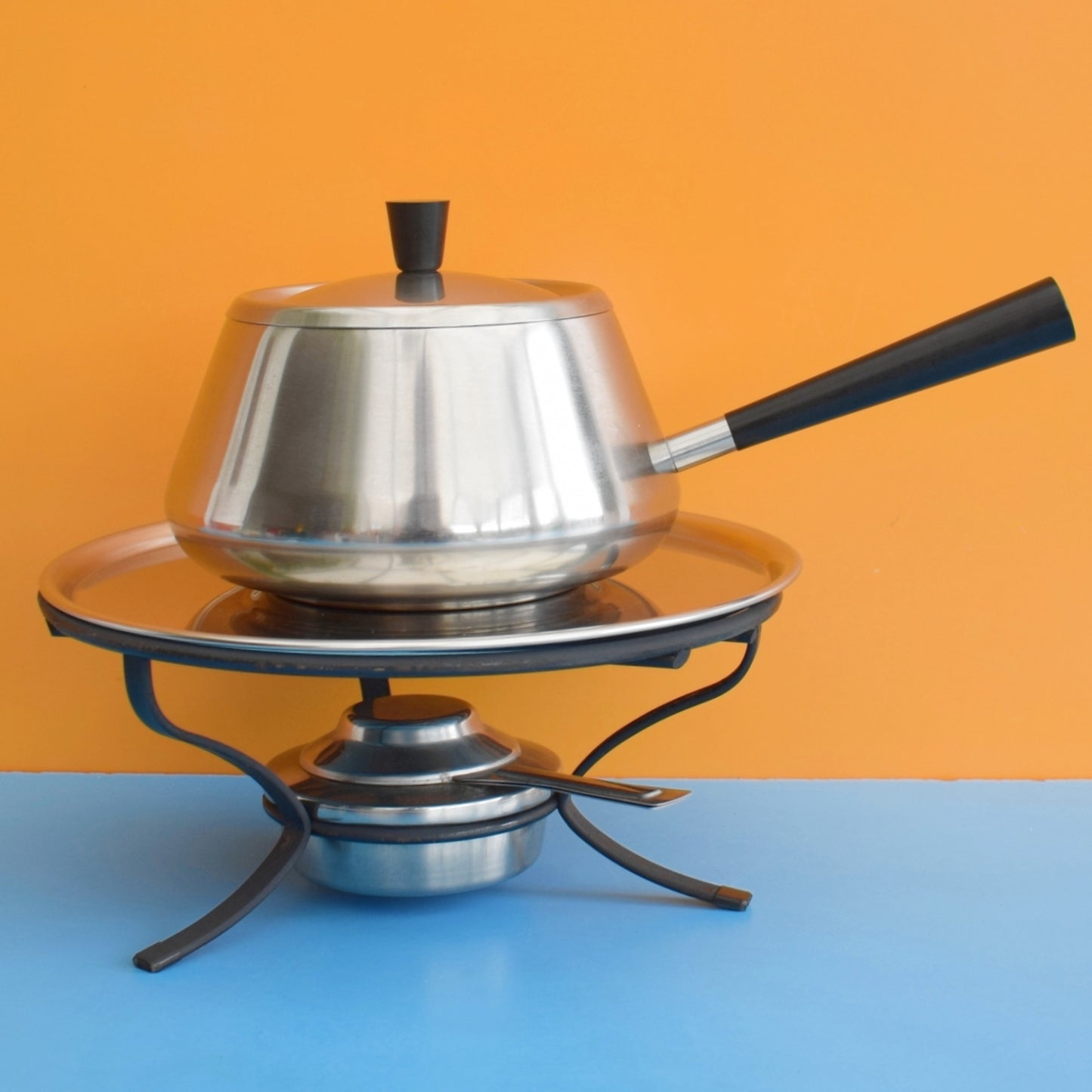 Vintage 1960s Swiss Fondue Set - Stainless Steel