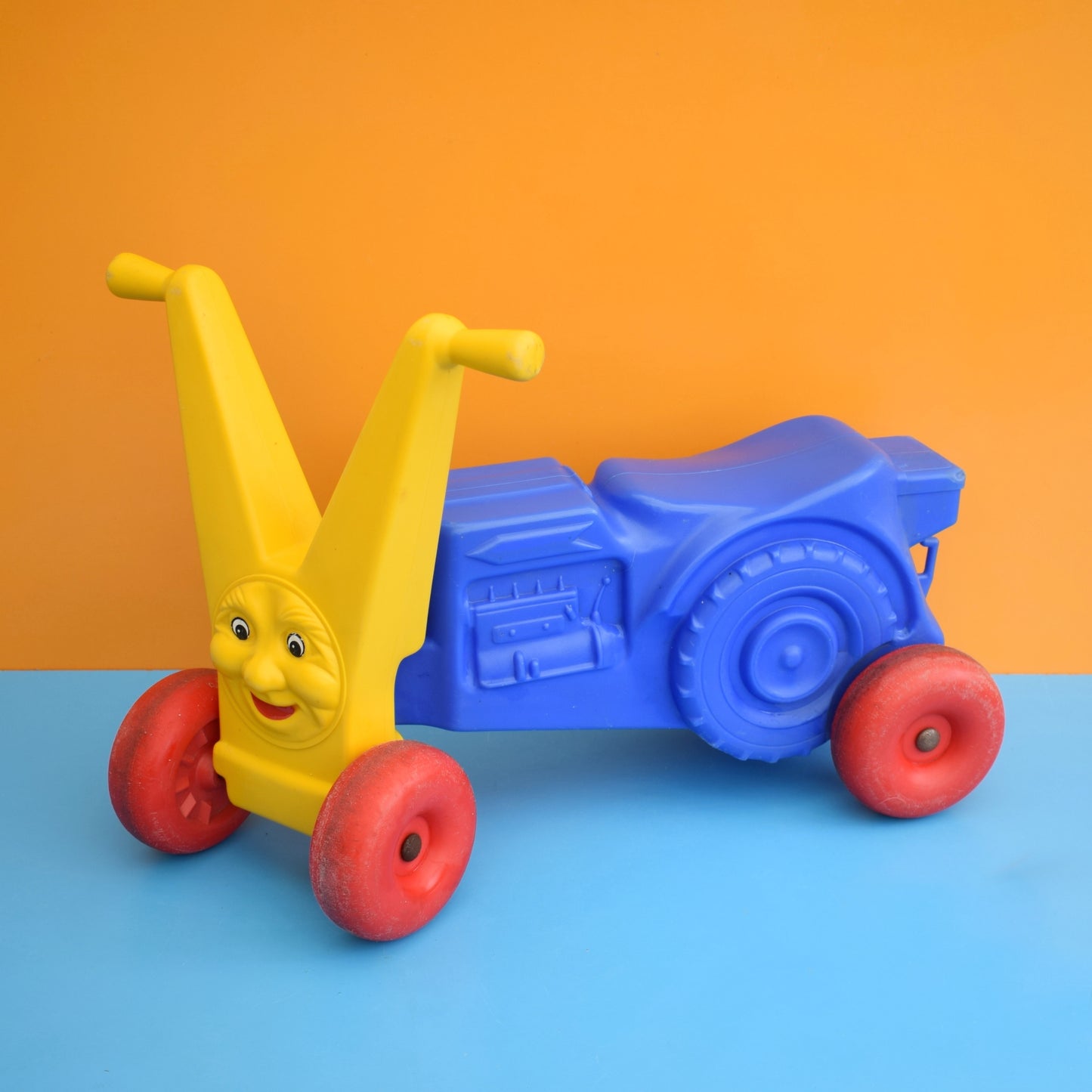 Vintage 1980s Plastic Toy Ride On Tractor With Face