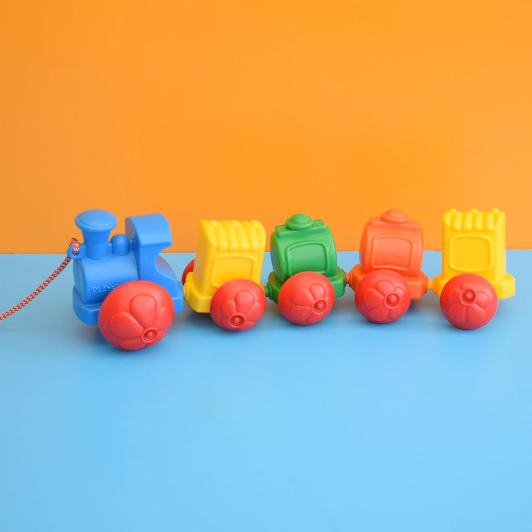 Vintage 1980s Wibbly Wobbly Train Toy Playskool Pineapple Retro