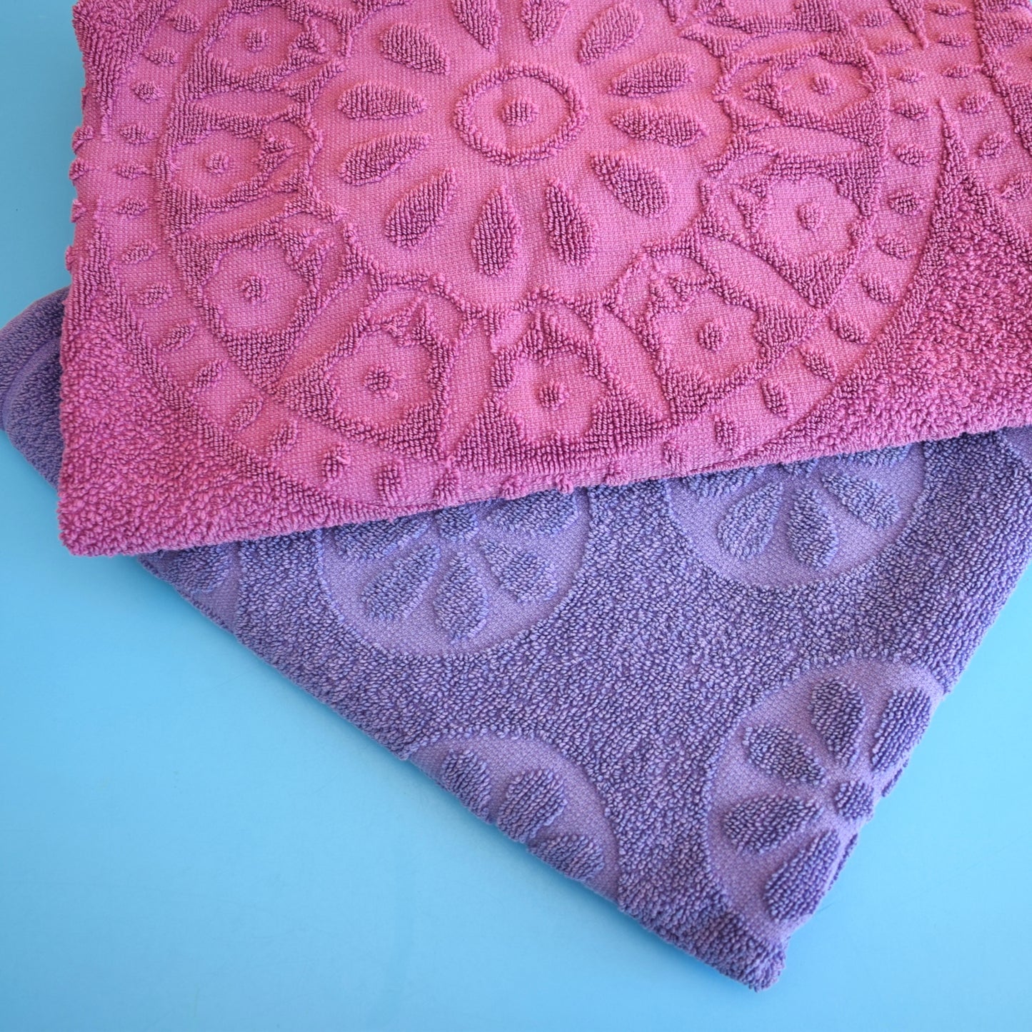 Vintage 1970s Towel - Self Coloured Designs- Purple