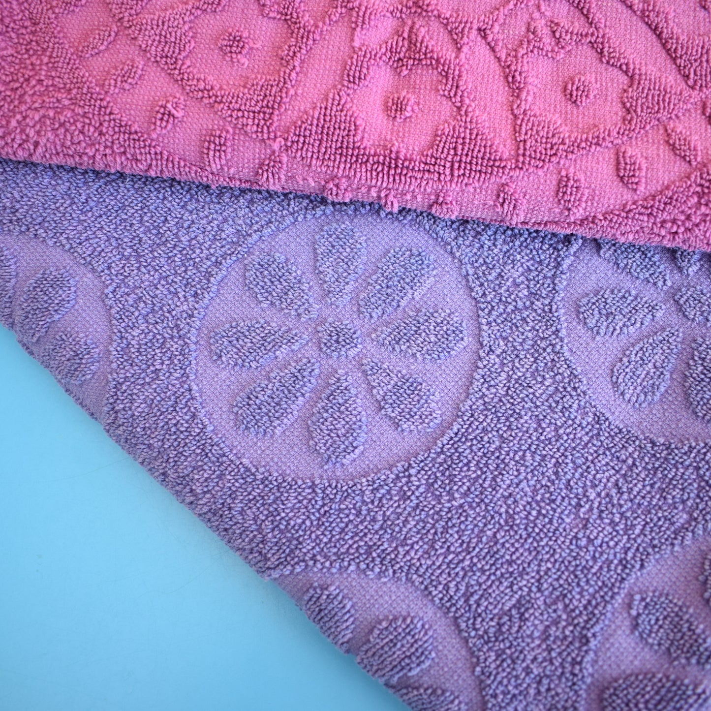 Vintage 1970s Towel - Self Coloured Designs- Purple