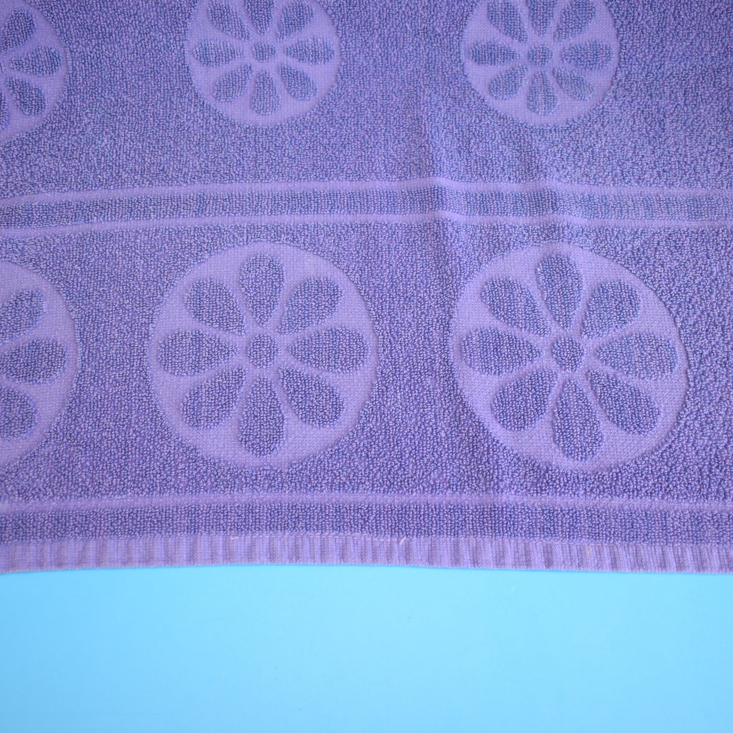 Vintage 1970s Towel - Self Coloured Designs- Purple