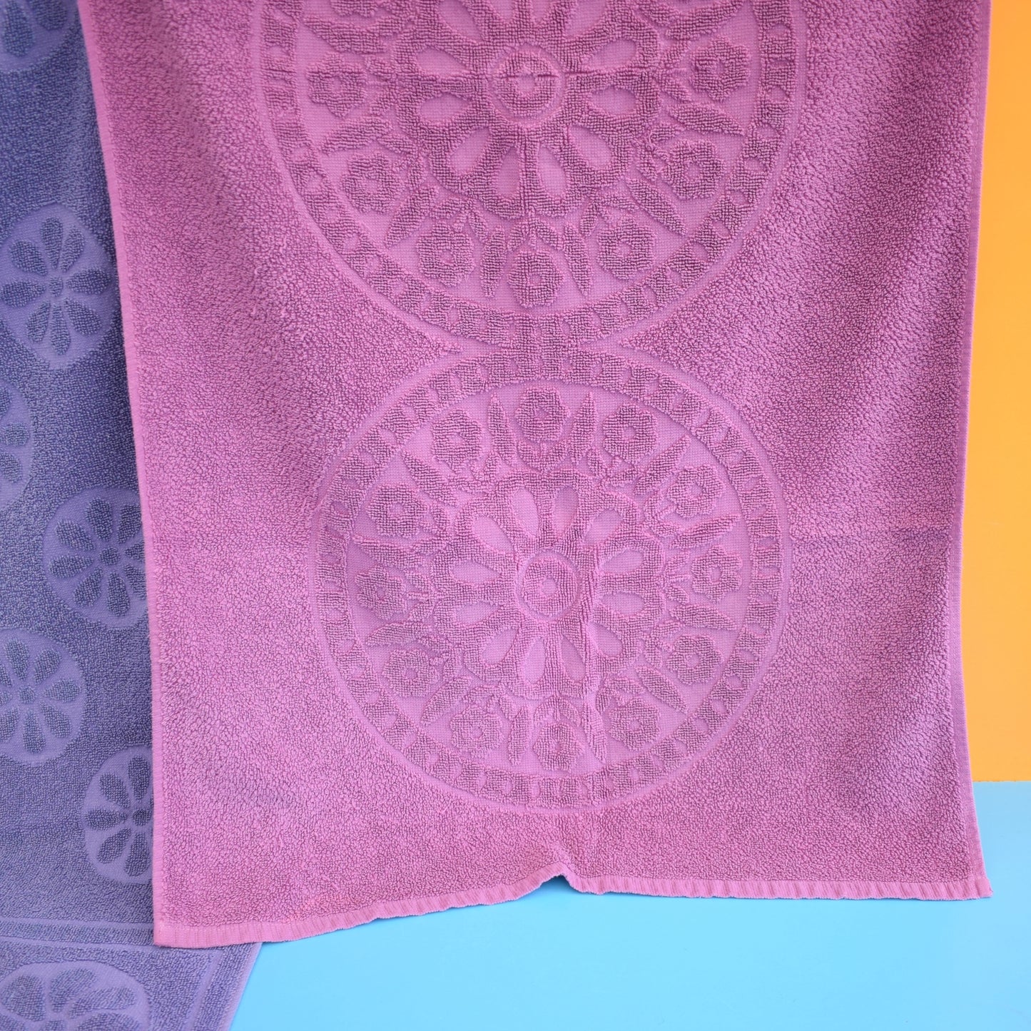 Vintage 1970s Towel - Self Coloured Designs- Purple