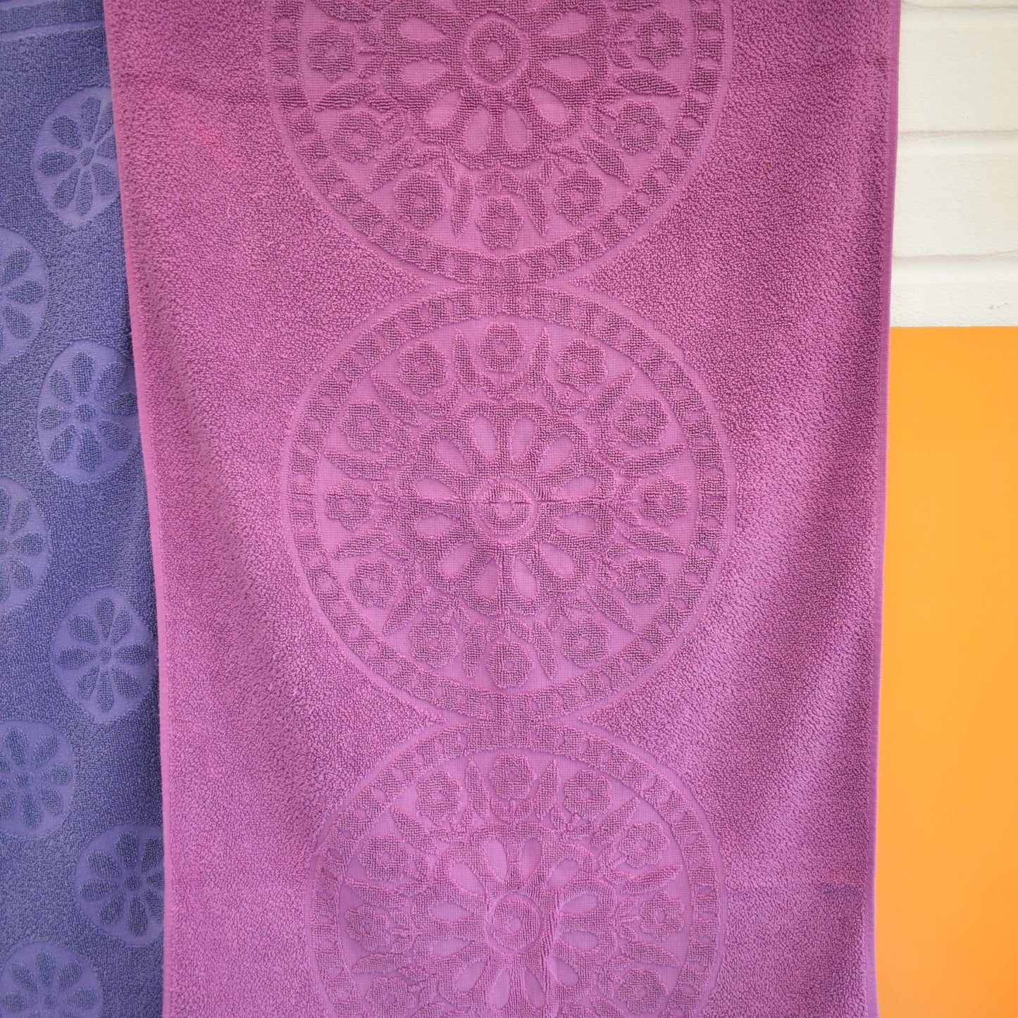 Vintage 1970s Towel - Self Coloured Designs- Purple