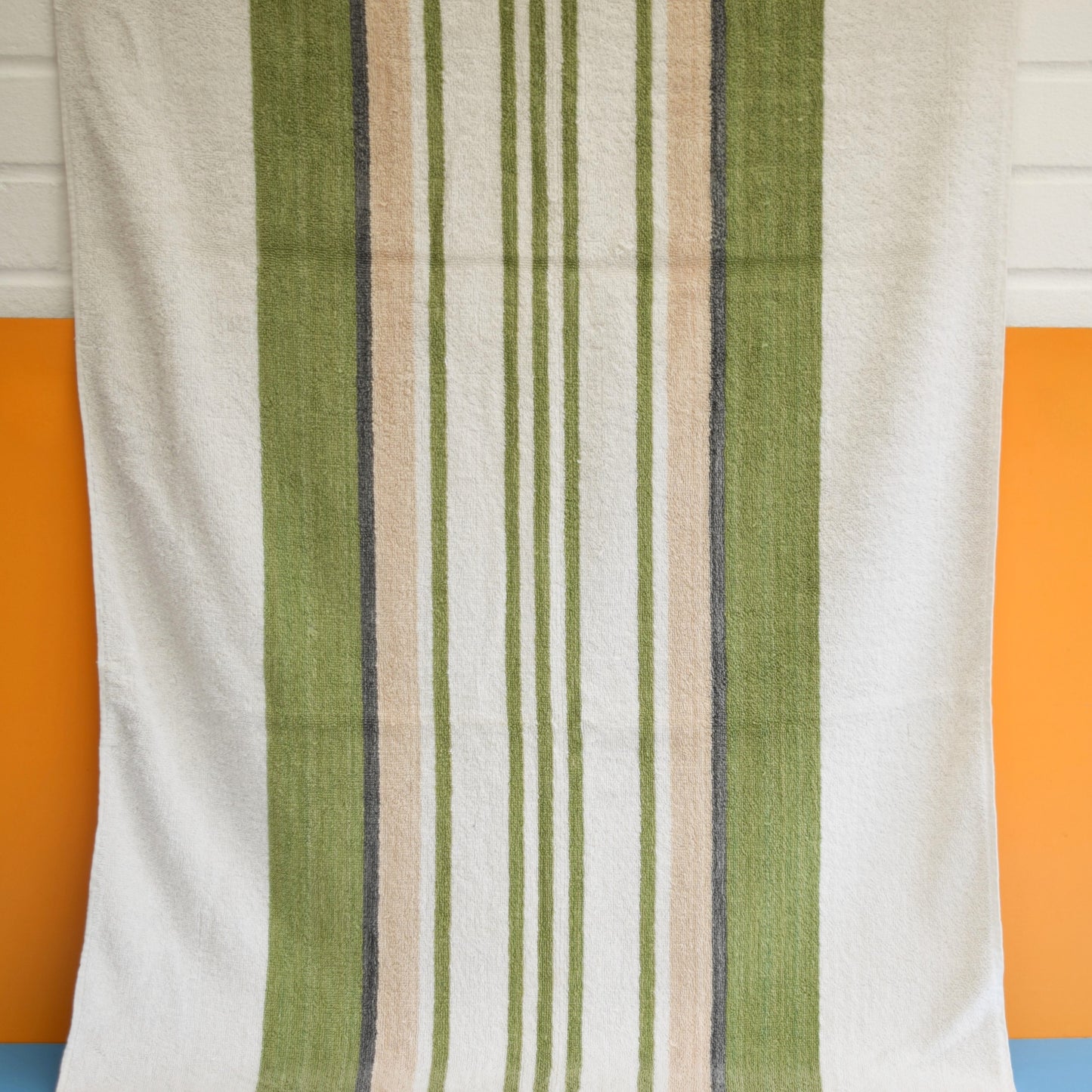 Vintage 1970s Bath Towels - Brown or Green Stripes