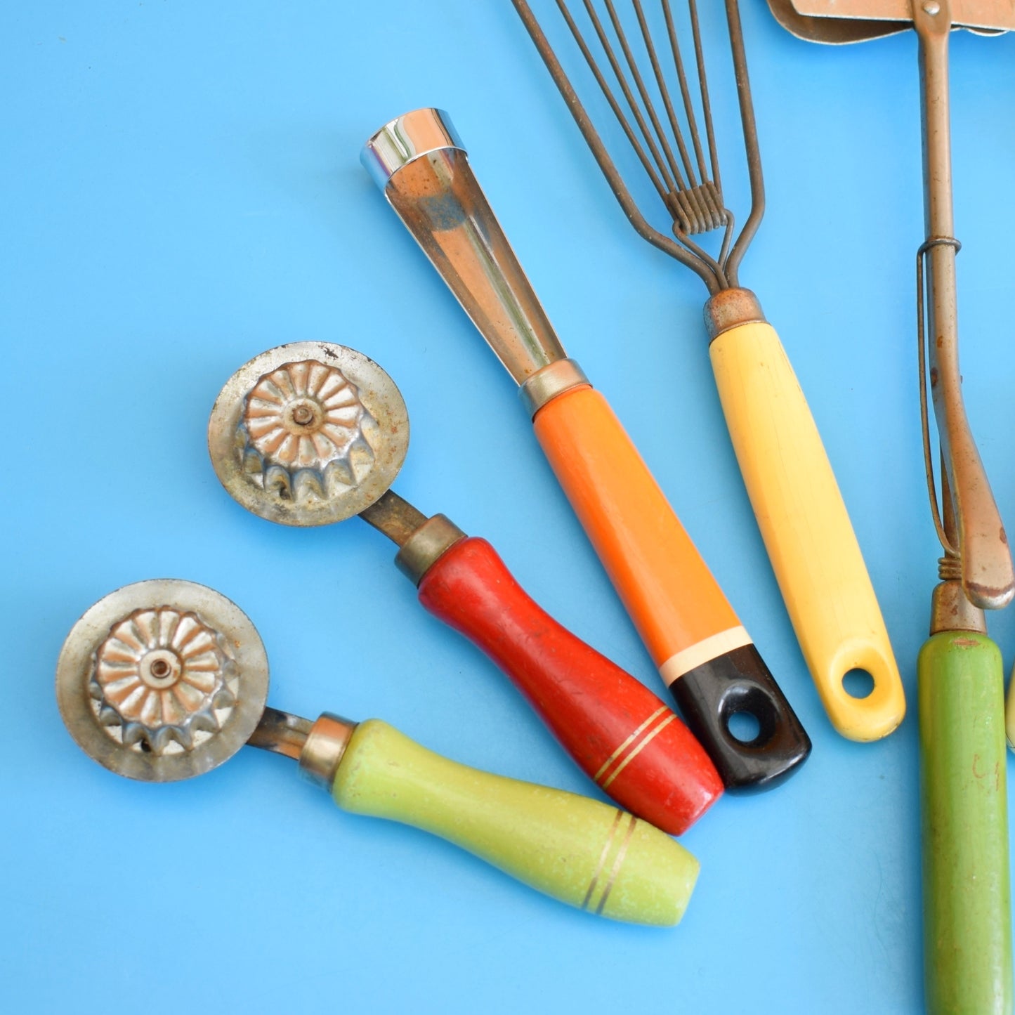 Vintage 1960s Kitchen Utensils - Red Orange, Yellow & Green