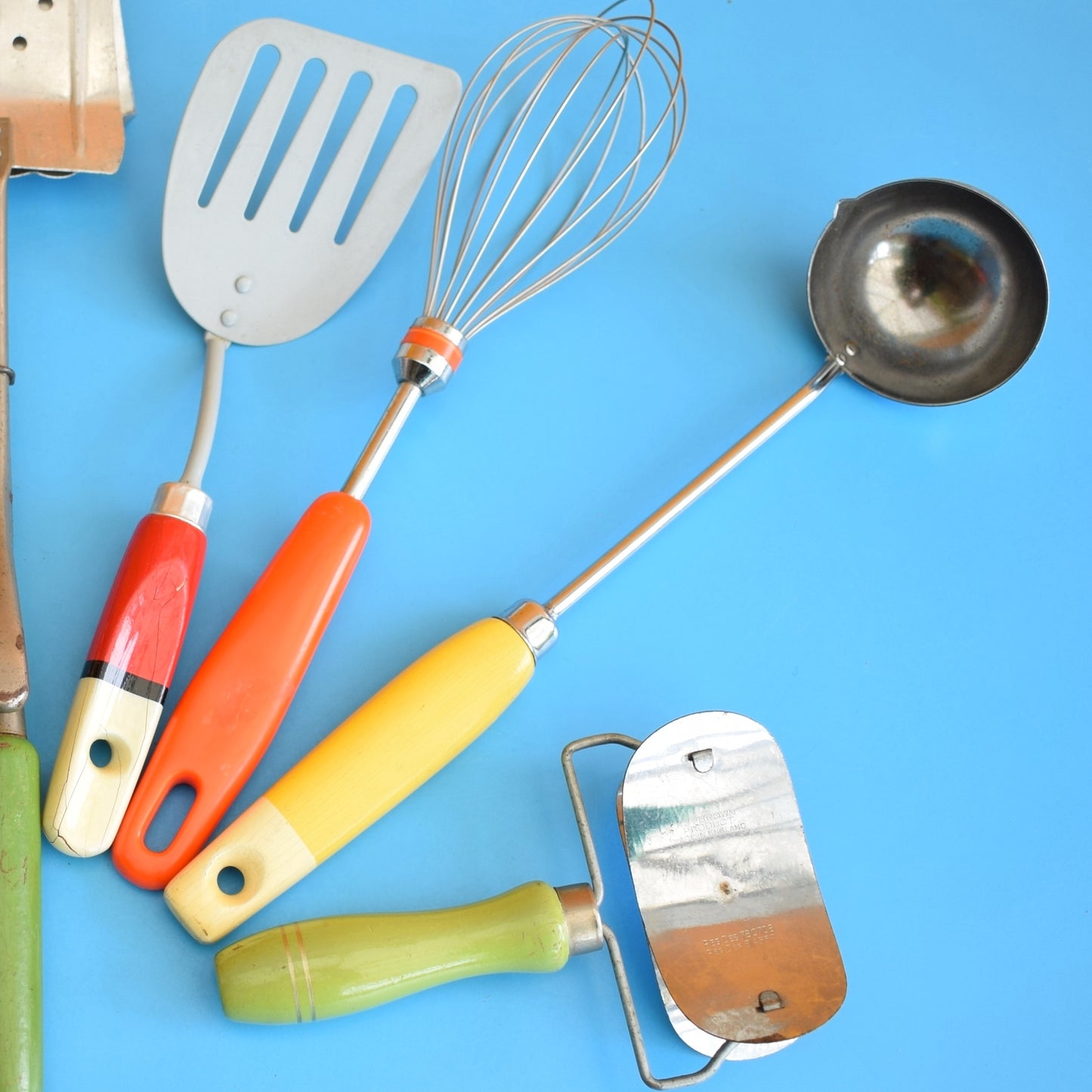 Vintage 1960s Kitchen Utensils - Red Orange, Yellow & Green