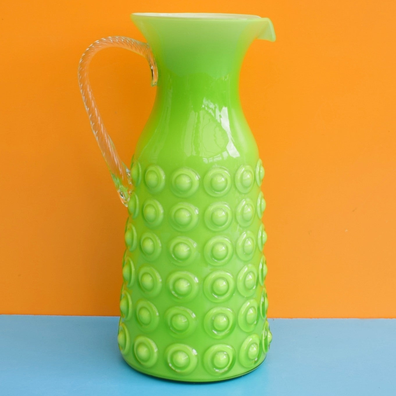 Vintage 1960s Darlek Glass Jug - Italian - Murano- Lime Green