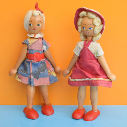 Vintage 1950s Wooden Polish Peg Dolls - Ladies