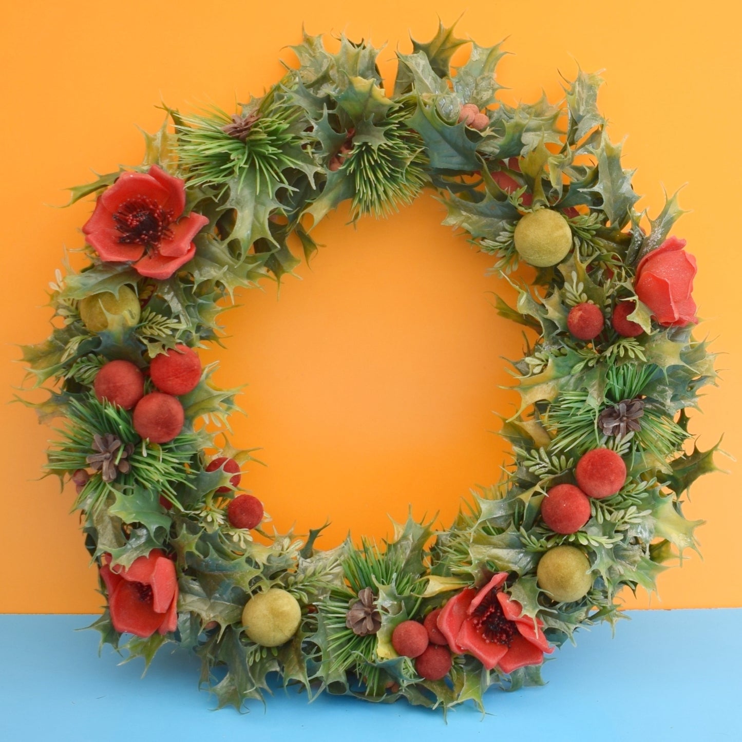 Vintage 1970s Christmas Wreath - Original Plastic/ flocked