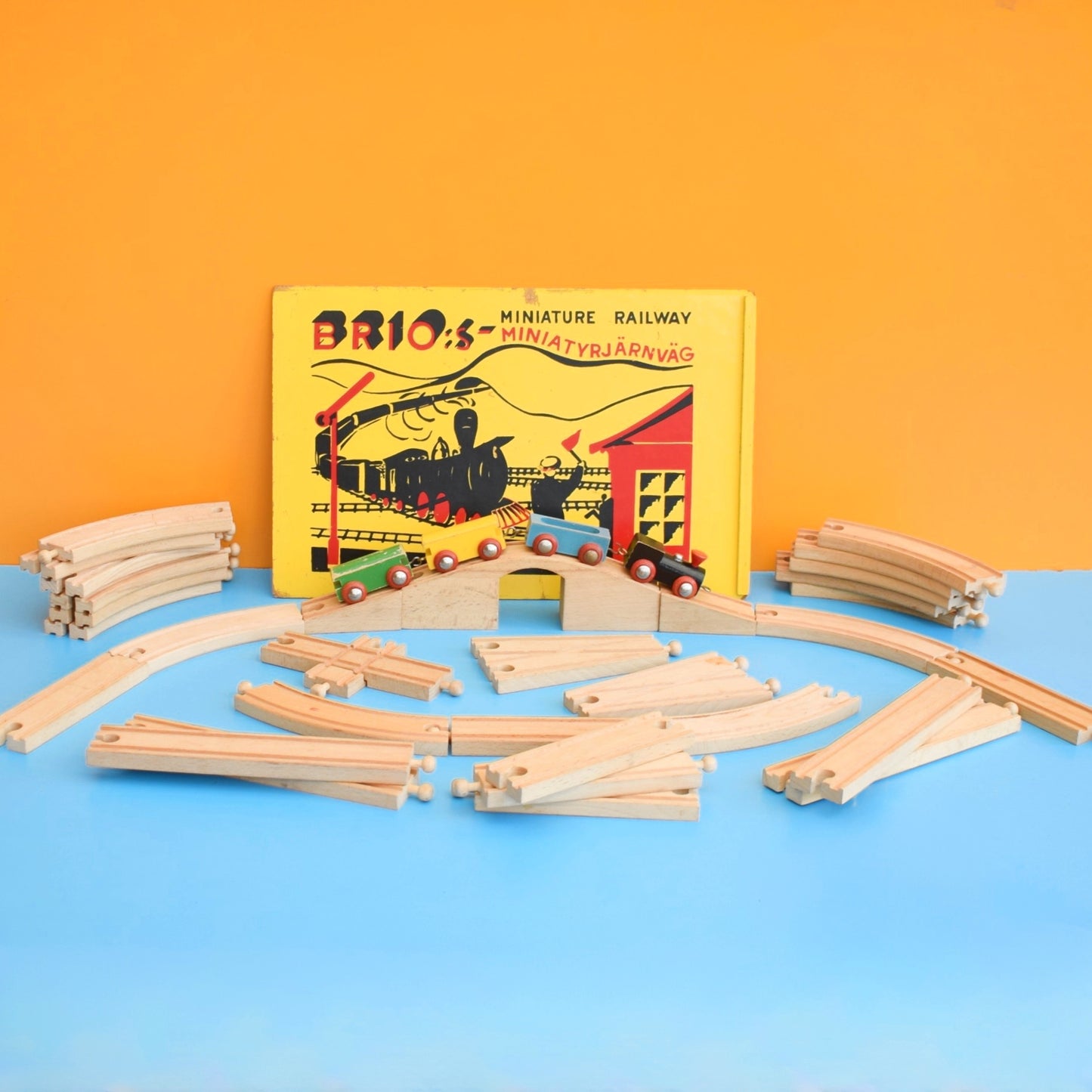 Vintage 1960s Wooden Brio Train Set In Box