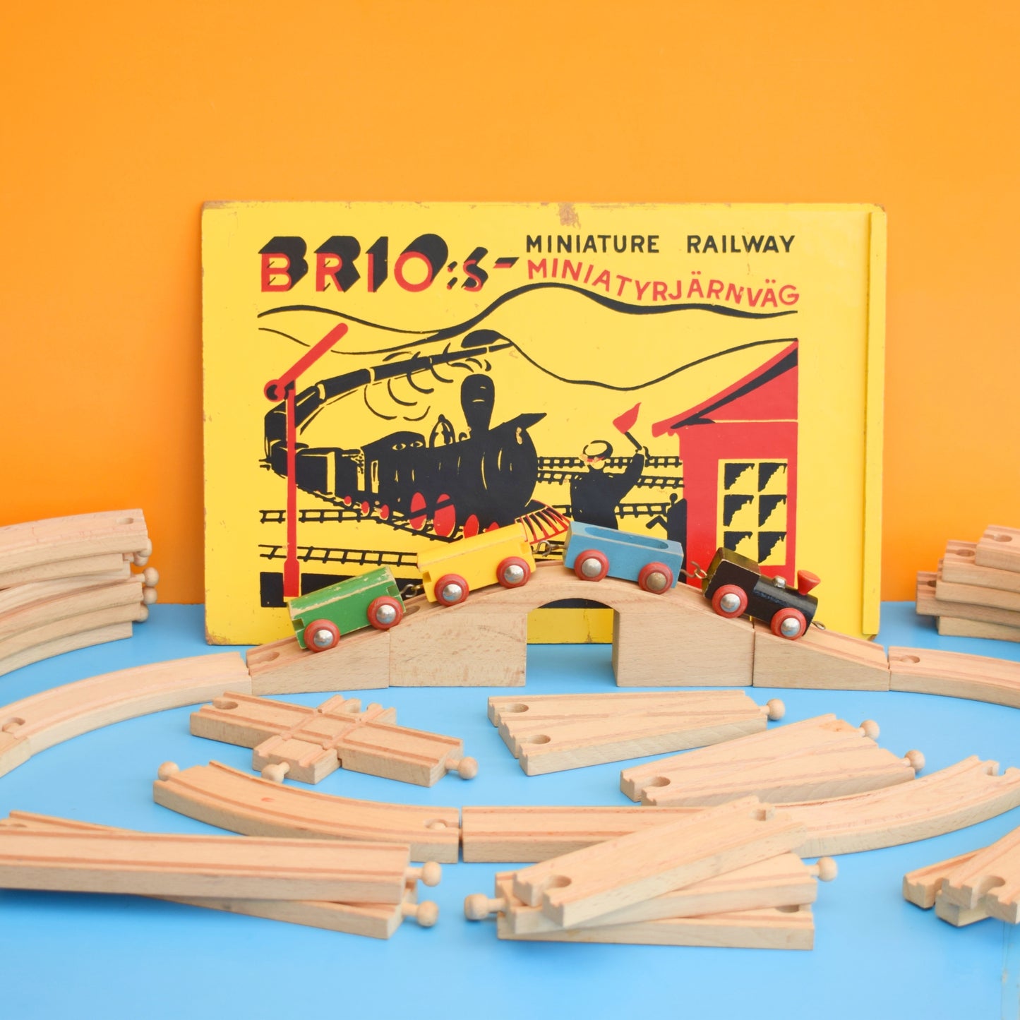 Vintage 1960s Wooden Brio Train Set In Box