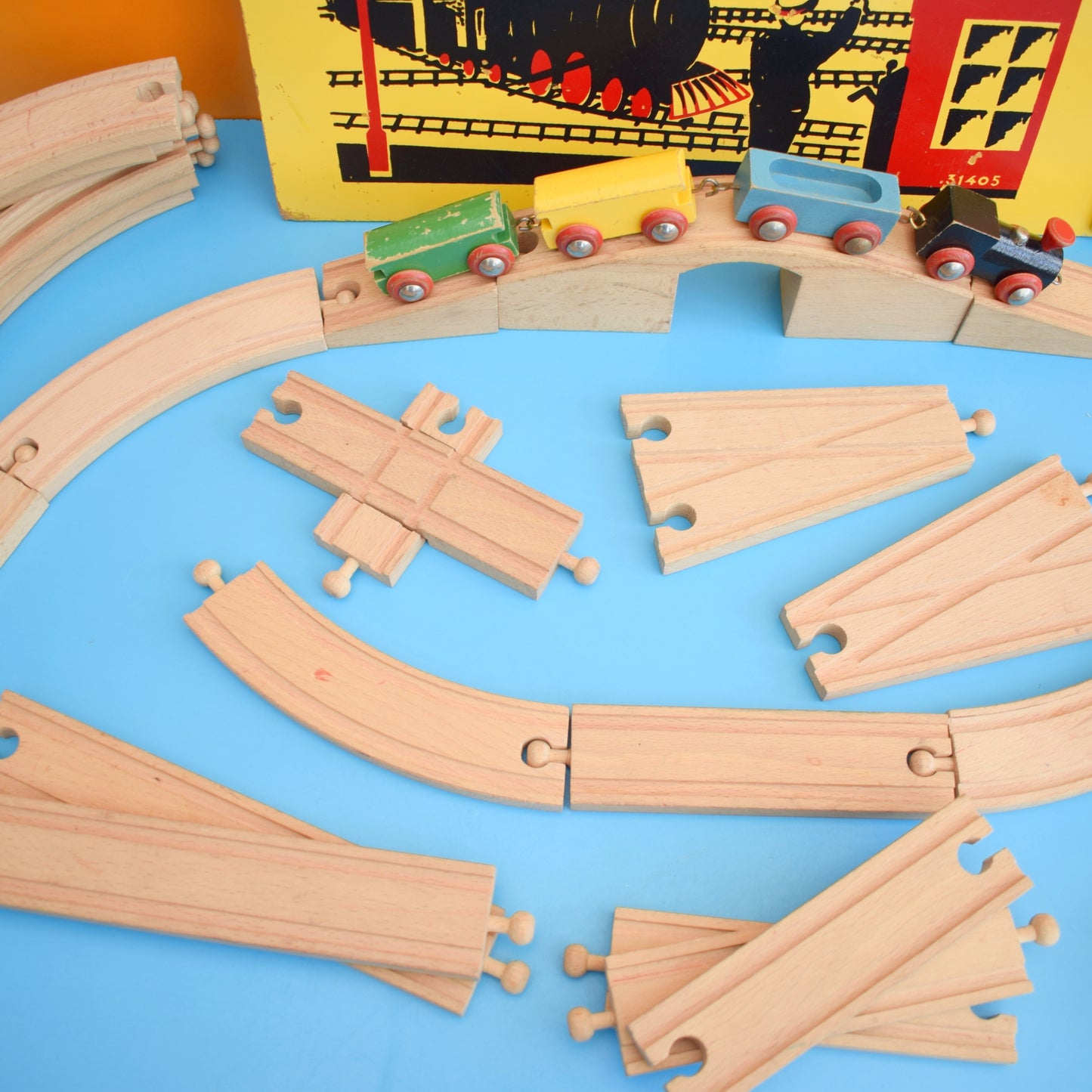 Vintage 1960s Wooden Brio Train Set In Box