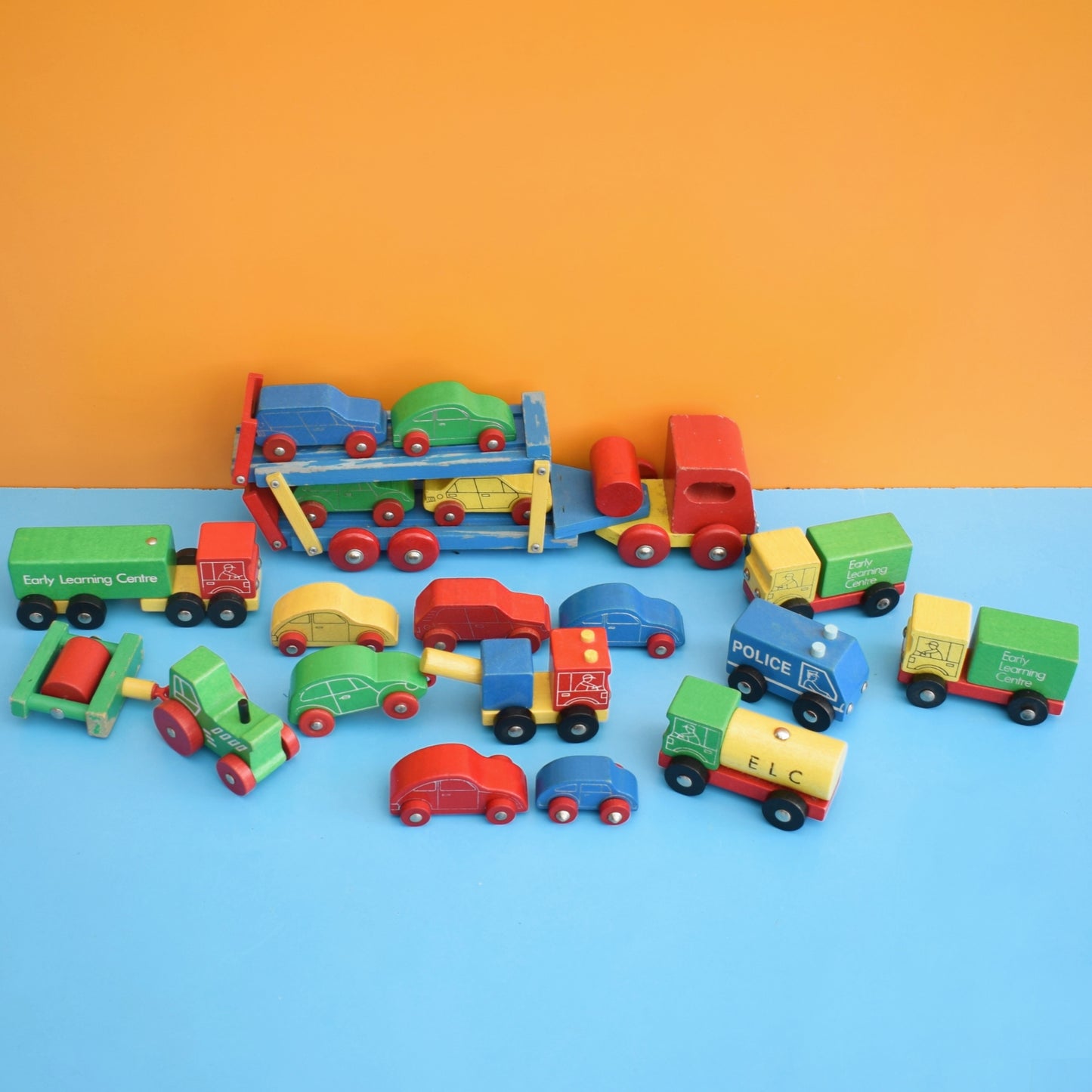 Vintage 1980s Wooden Vehicles Bright Colours