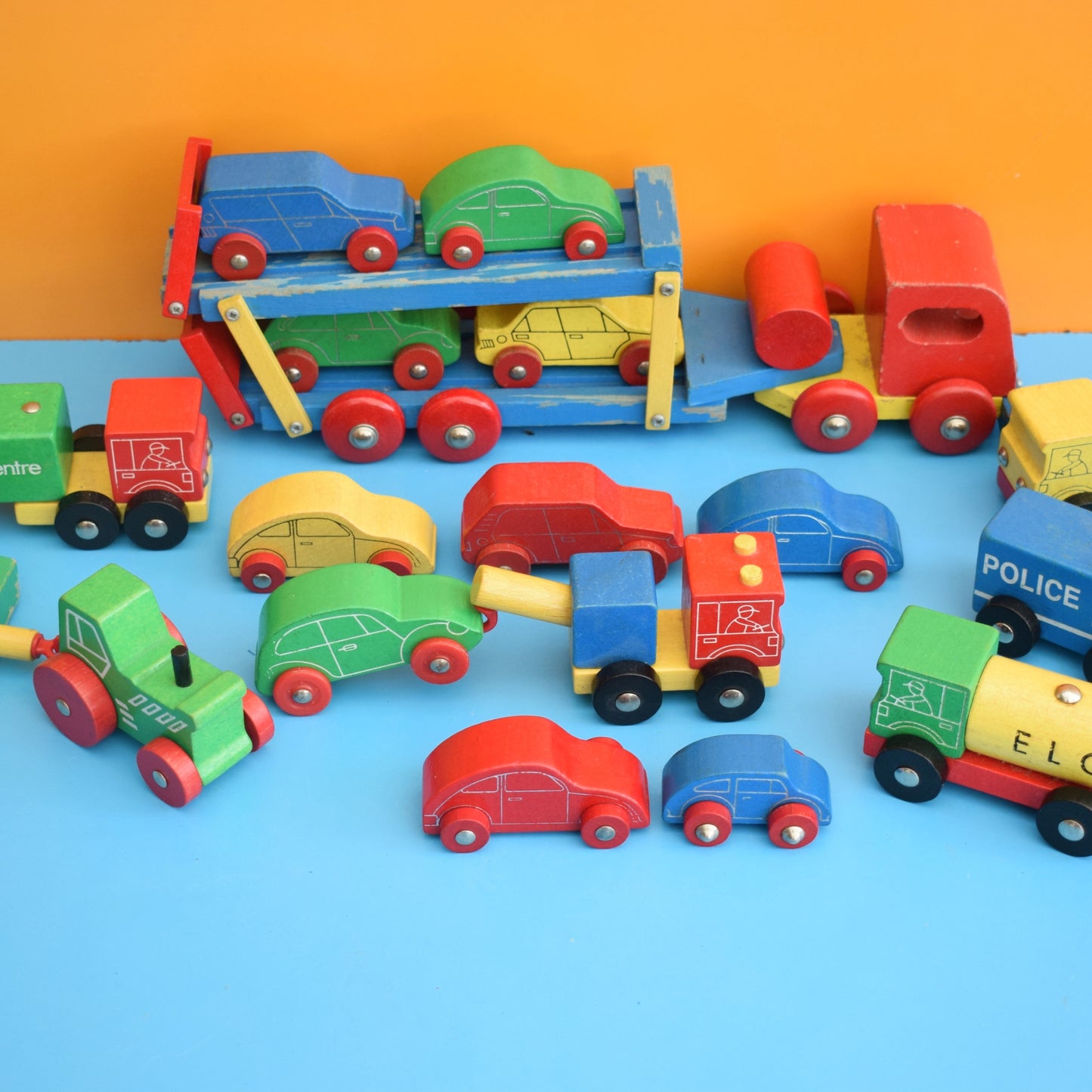 Vintage 1980s Wooden Vehicles Bright Colours