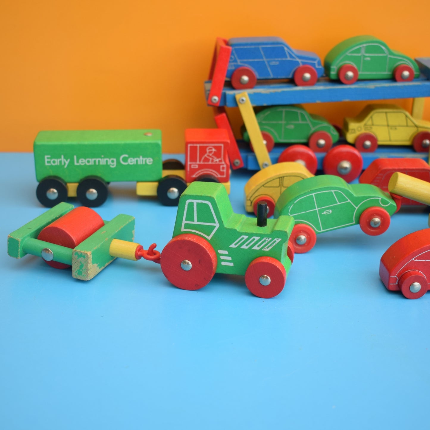 Vintage 1980s Wooden Vehicles Bright Colours