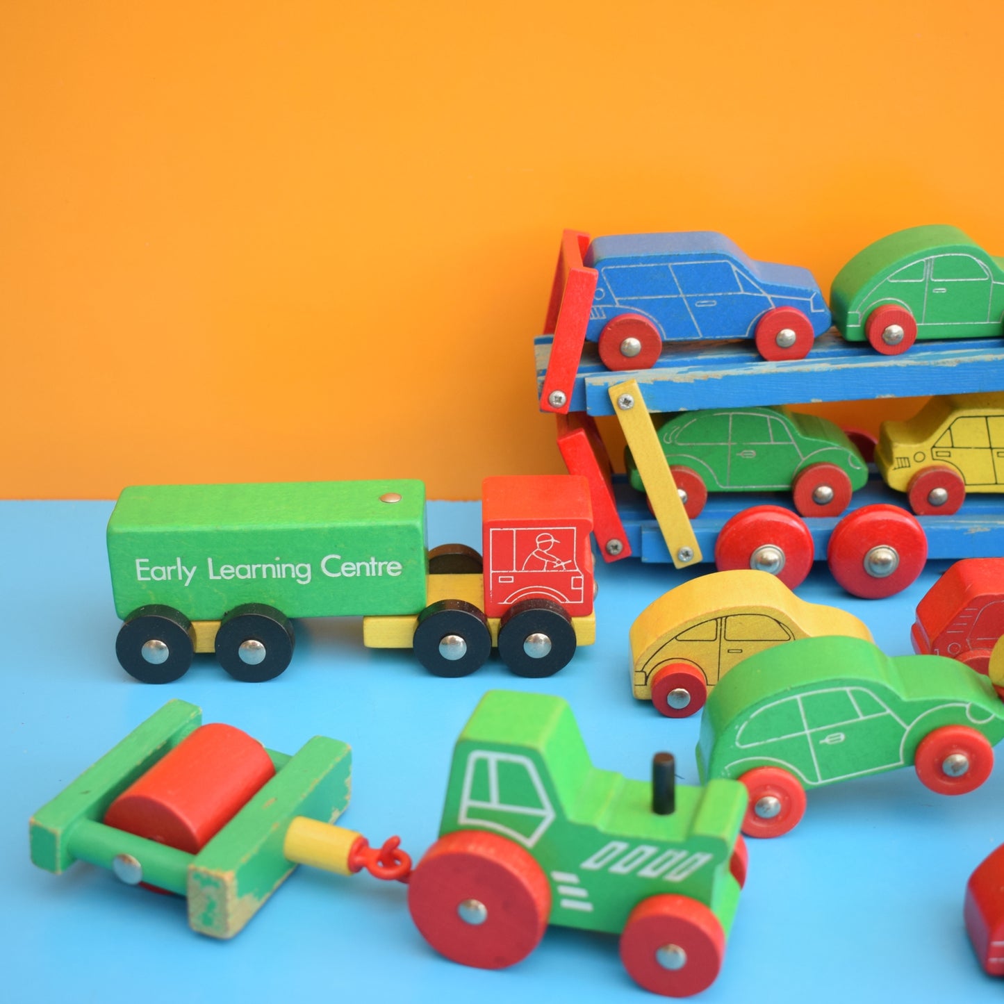 Vintage 1980s Wooden Vehicles Bright Colours