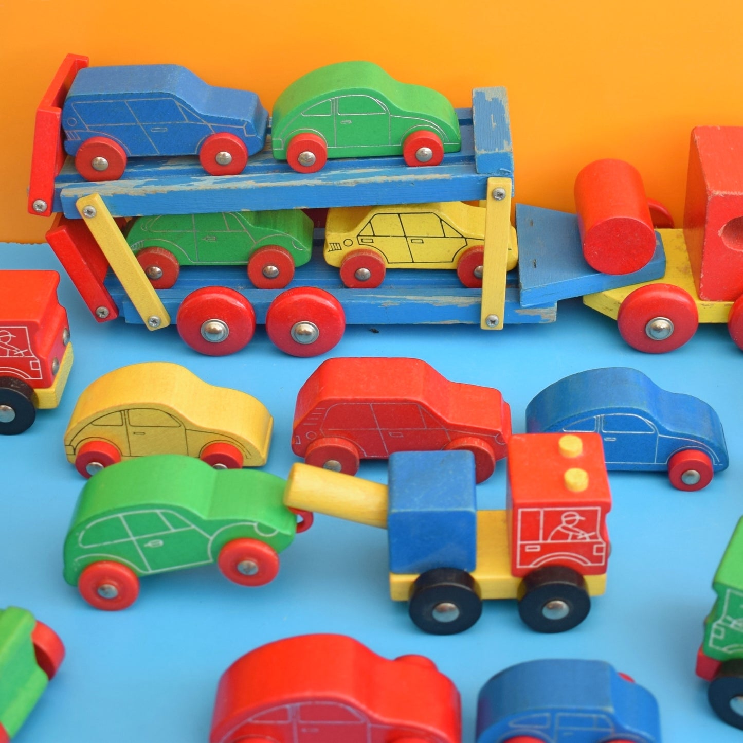 Vintage 1980s Wooden Vehicles Bright Colours