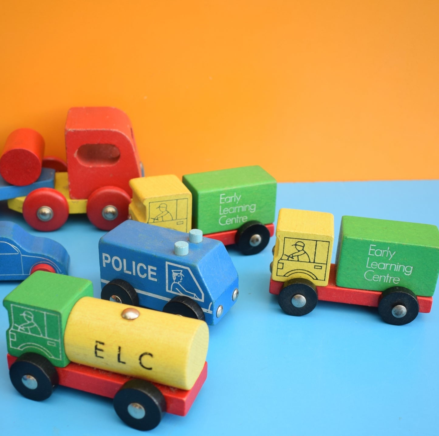 Vintage 1980s Wooden Vehicles Bright Colours