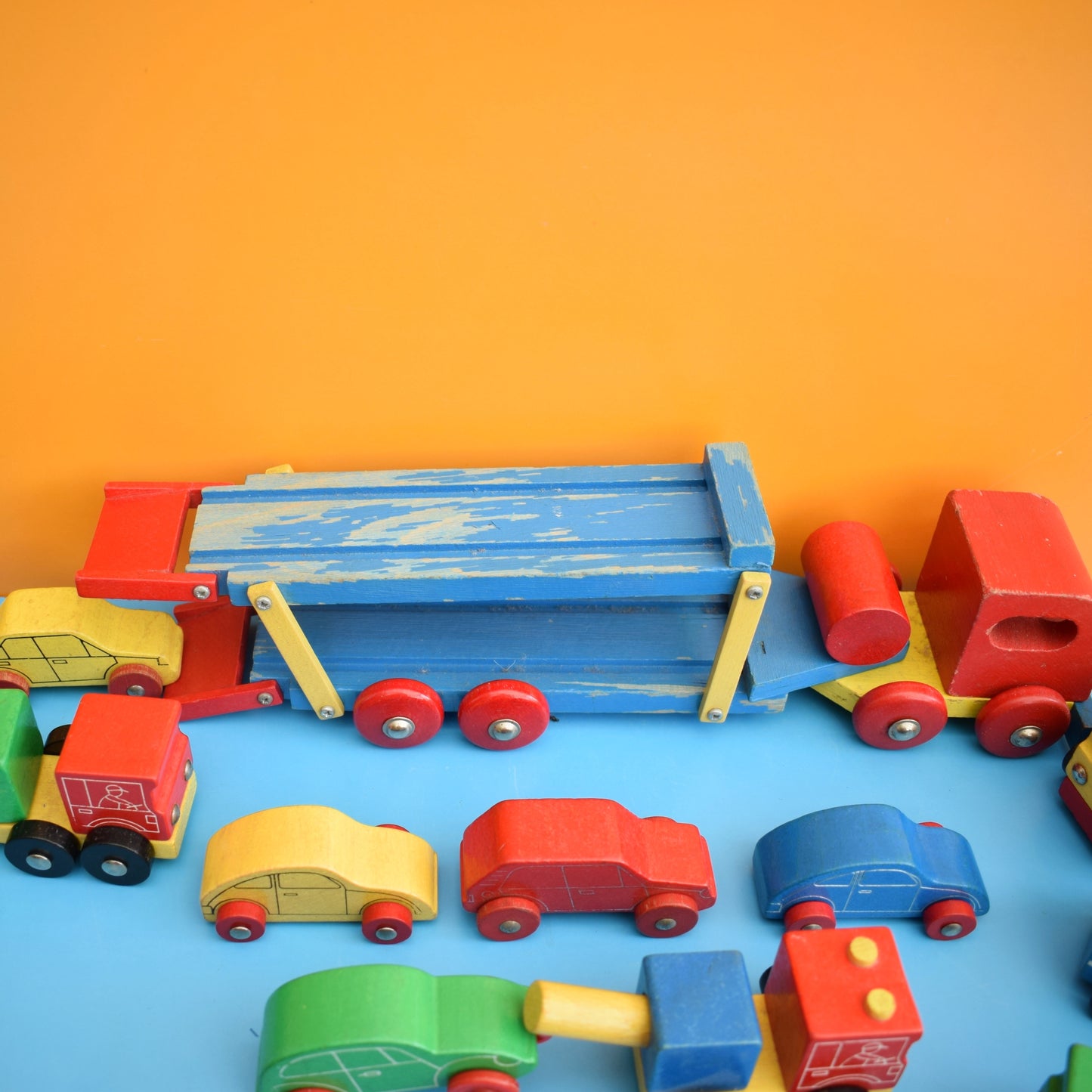 Vintage 1980s Wooden Vehicles Bright Colours