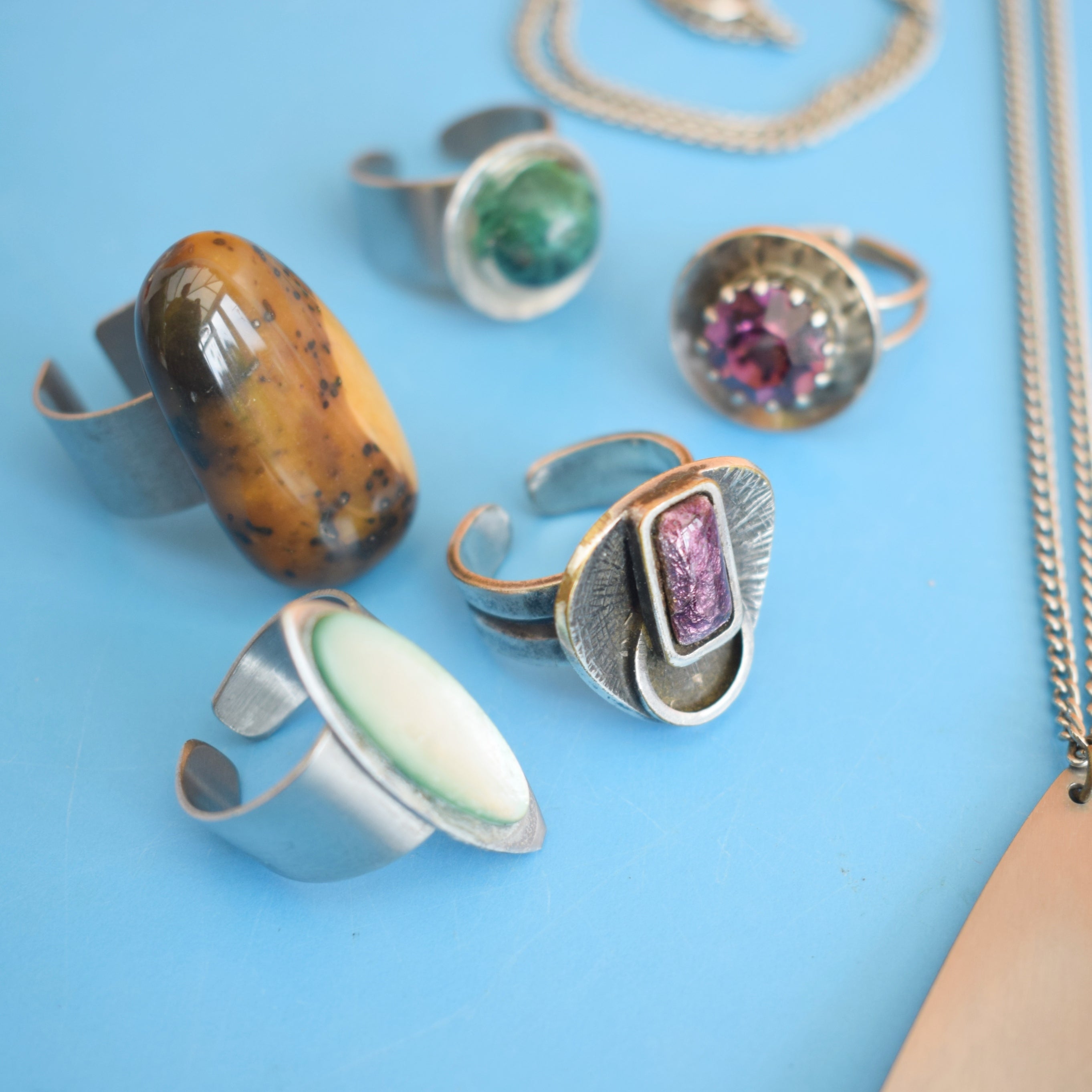 Vintage 1970s Steel Glass Necklaces