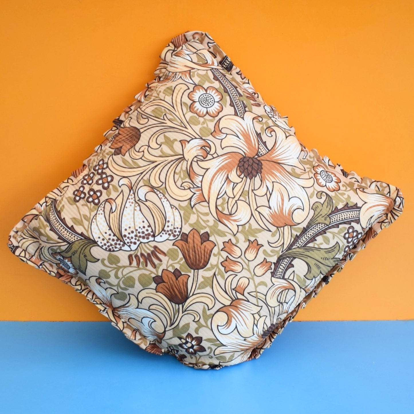 Vintage 1960s Cushion - William Morris - Golden Lilly - Brown