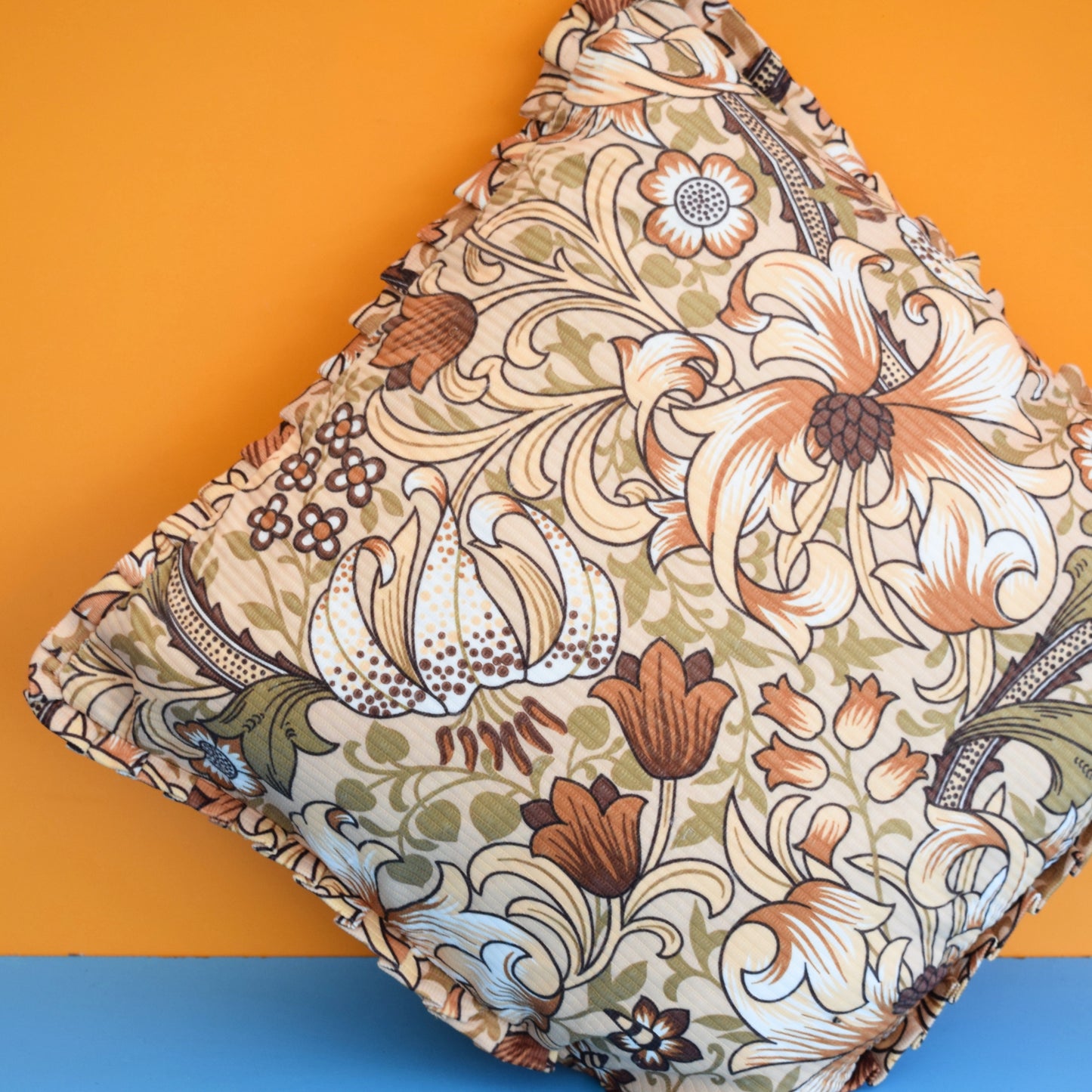 Vintage 1960s Cushion - William Morris - Golden Lilly - Brown