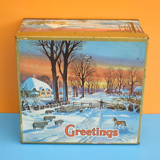 Vintage 1950s Christmas Biscuit Tin - Snow Scene