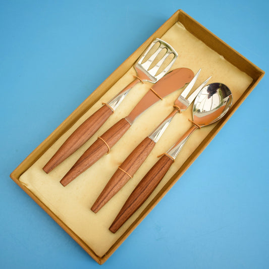 Vintage 1960s Teak / Steel Cutlery - Boxed - Italian - Effepi