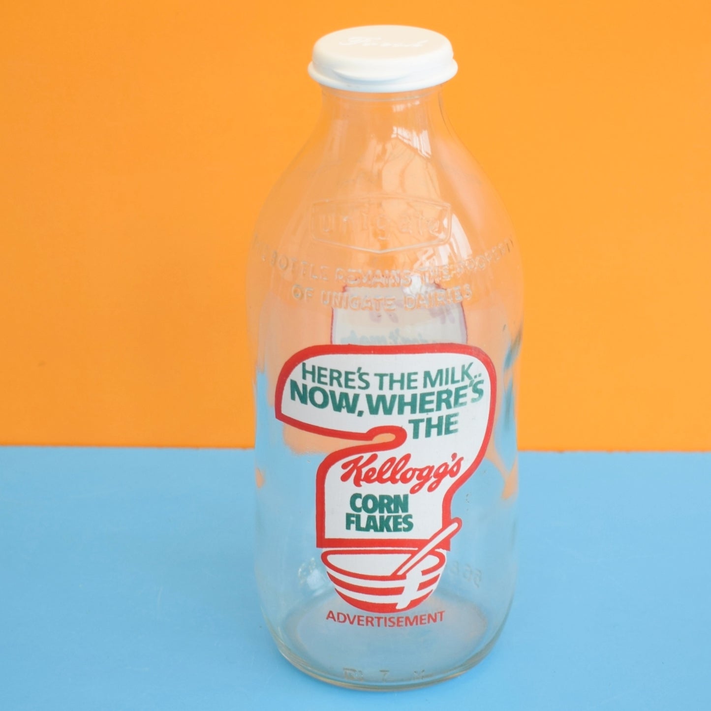 Vintage 1980s Glass Milk Bottle - Kellogg's - Cocktails ?