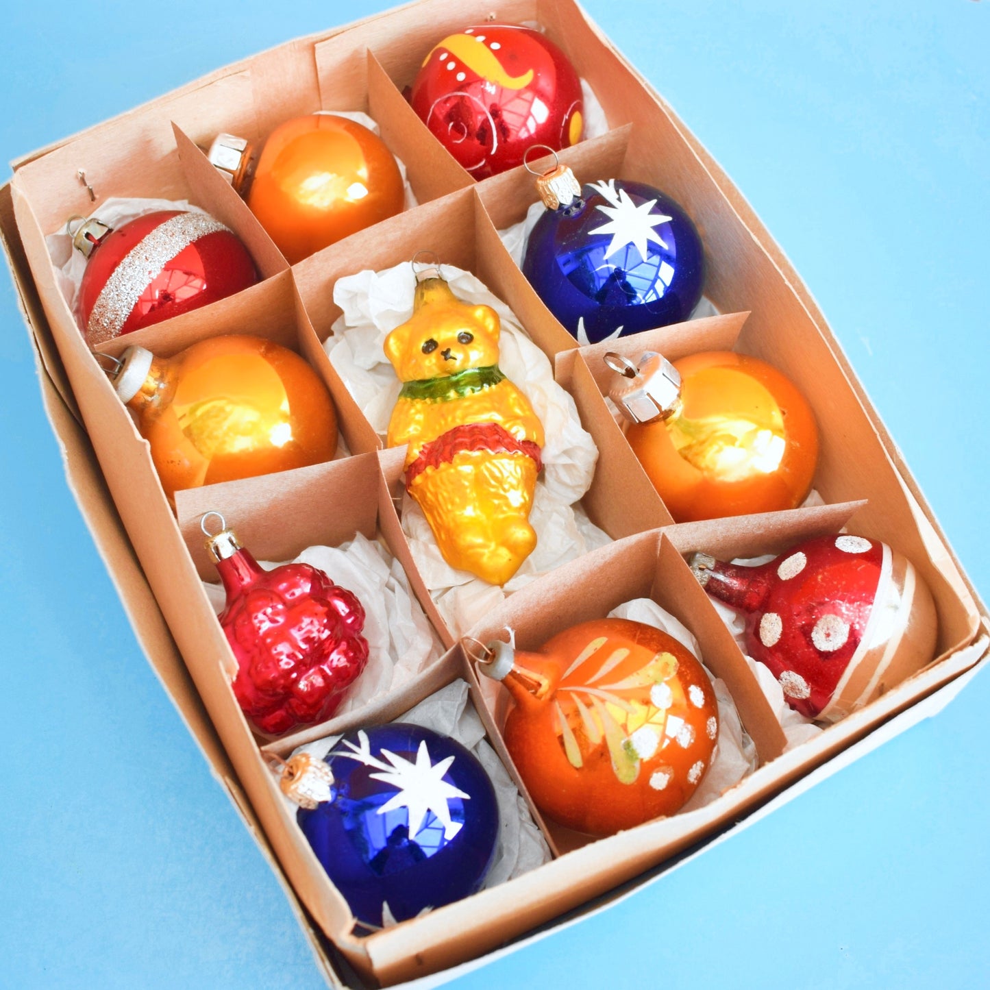 Vintage 1960s Glass Christmas Baubles- Boxed Medium & Bear