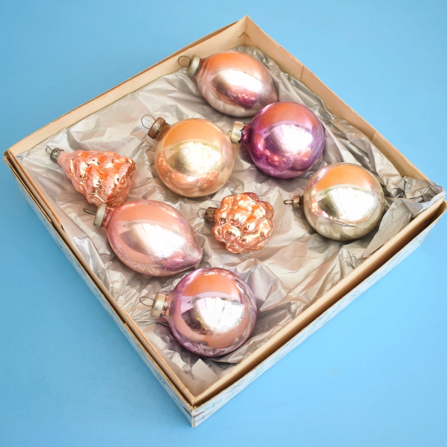 Vintage 1960s Glass Christmas Baubles- Boxed Medium Pastels