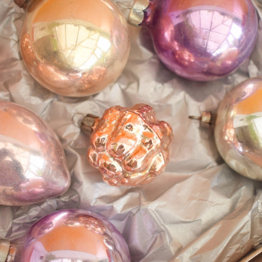 Vintage 1960s Glass Christmas Baubles- Boxed Medium Pastels