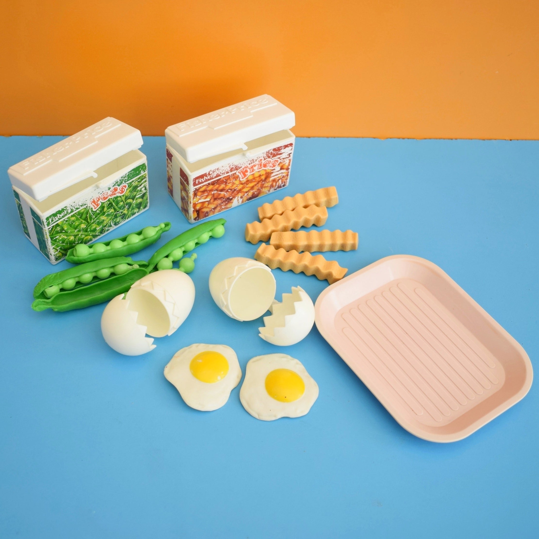 Vintage 1980s Fisher Price Play Food Peas Chips Eggs Plastic Pineapple Retro