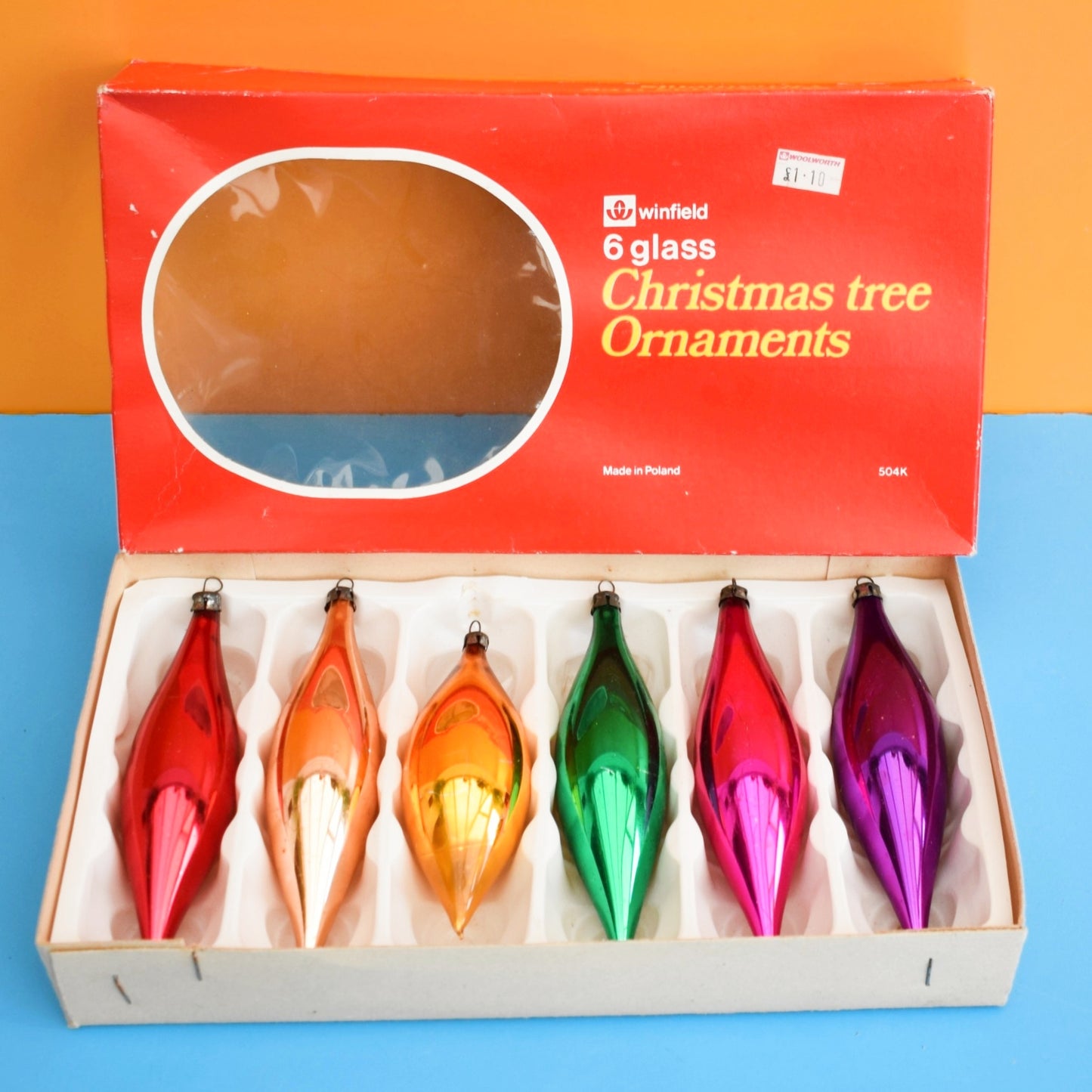 Vintage 1970s Teardrop Glass Baubles - Rainbow - Woolies