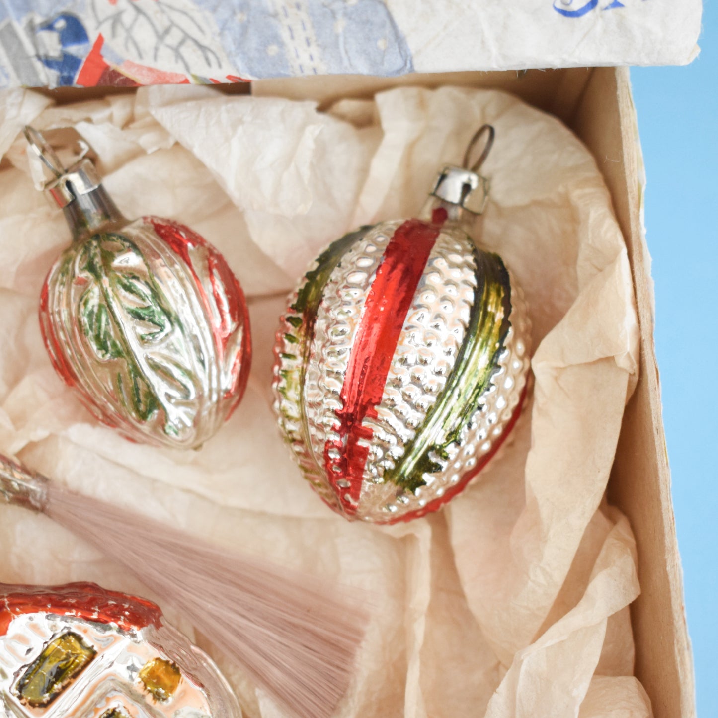 Vintage 1950s Special Shaped Glass Baubles - Boxed