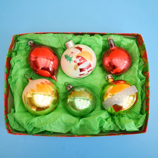 Vintage 1970s Glass Christmas Baubles-  Red, Green & Gold