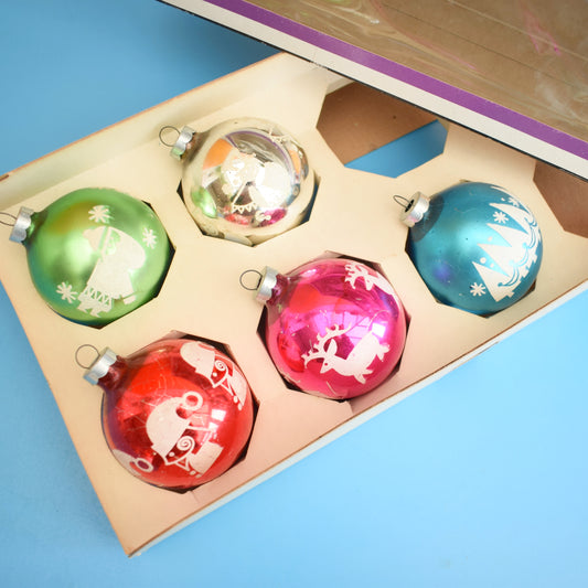 Vintage 19660s Large Glass Christmas Baubles - American- Boxed