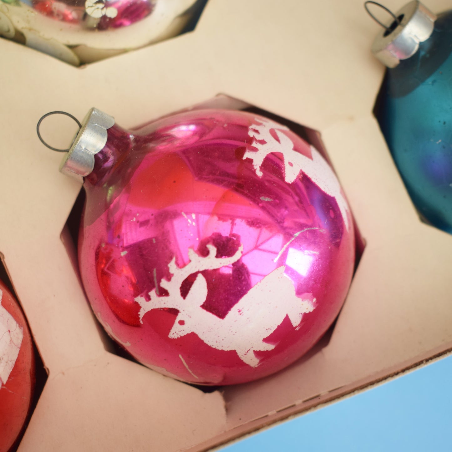 Vintage 19660s Large Glass Christmas Baubles - American- Boxed